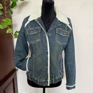 Oakley Blue Denim Jacket with White Sherpa Collar